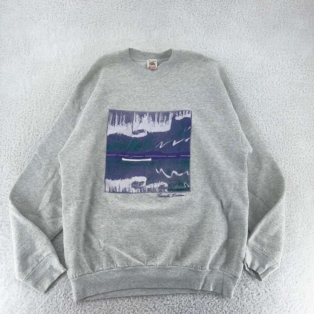 Vintage 90s Minnesota Madness Sweatshirt Mens Large Rowing River Rafting Nature